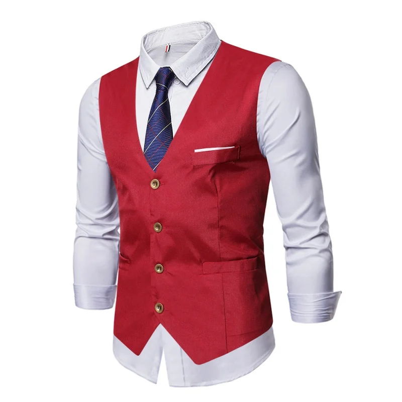 Autumn and Winter New Men's Four-Button Suit Vest Korean-Style Casual  Blazer Waistcoat Vest