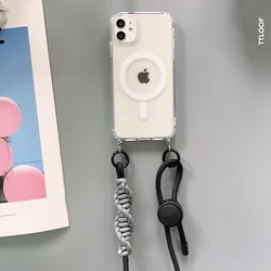 Crossbody Adjustable Lanyard Magnetic Phone Case for iphone 17 Air 16 15 14 13 11 12 Pro Max plus Transparent Soft Cover