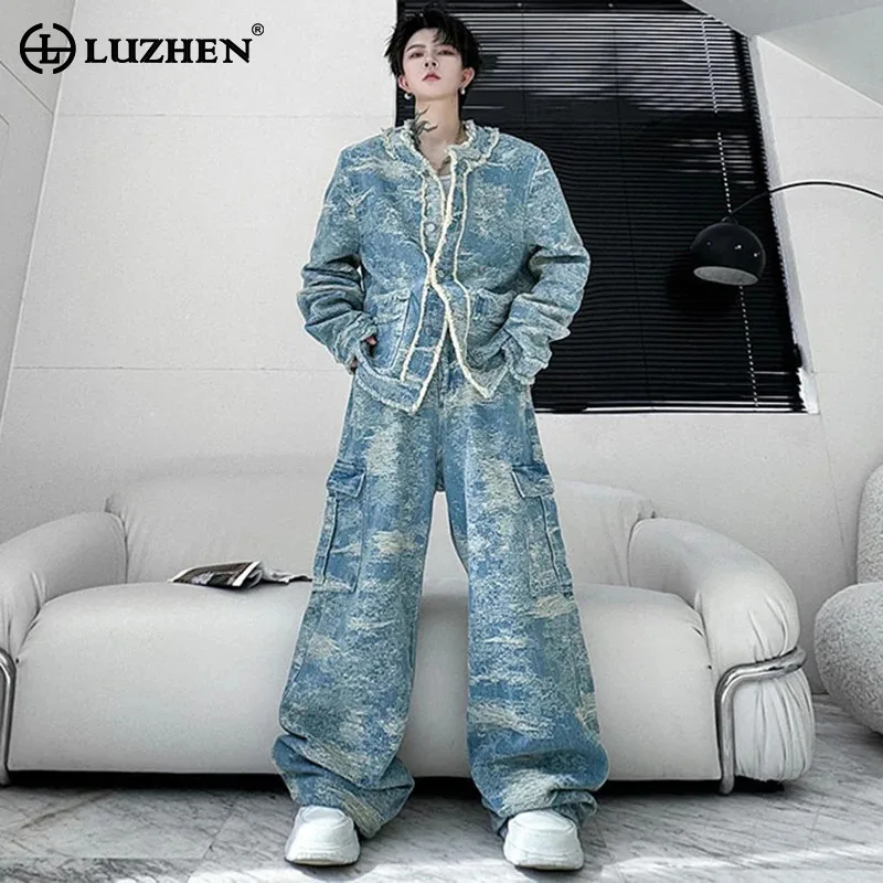 

LUZHEN 2024 Autumn Long Sleeve Jacket Sets Burr Design Fashion Personalized Street Baggy Straight Pants Casual Two Piece LZ4933