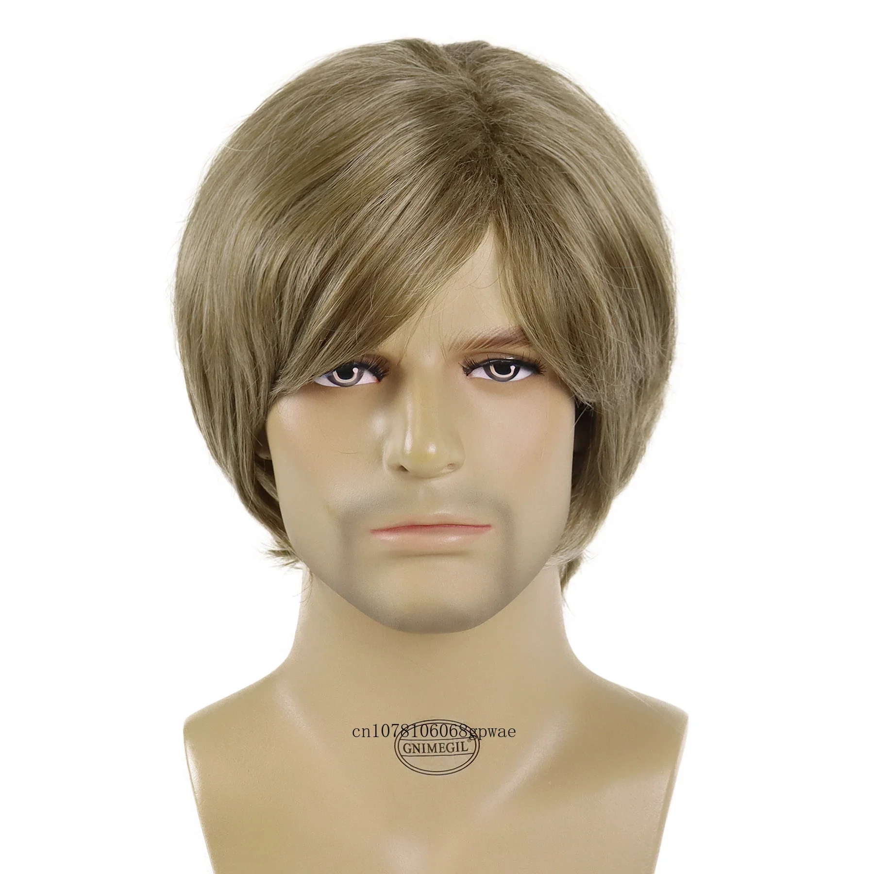 Brown Wigs for Men Boys Synthetic Hair Short Straight Wig with Bangs Daily Costume Party Cosplay Use Soft Hair Heat Resistant