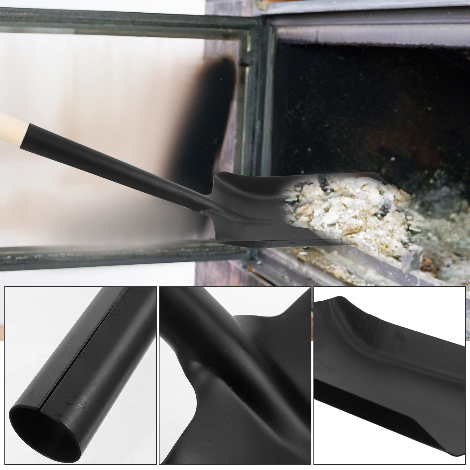 Charcoal Soot Fireplace Ash Shovels Lengthen Hand Stainless Steel Household Coal for Stove Metal Dust Pan Home Gardening