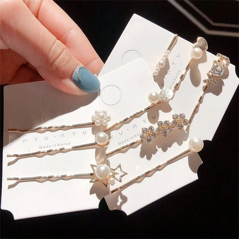 New Fashion 3pcs Set Pearl Crystal Hair Clip For Women Korean Hairpin Geometric Barrettes Girl Hair Accessories Jewelry Hairgrip