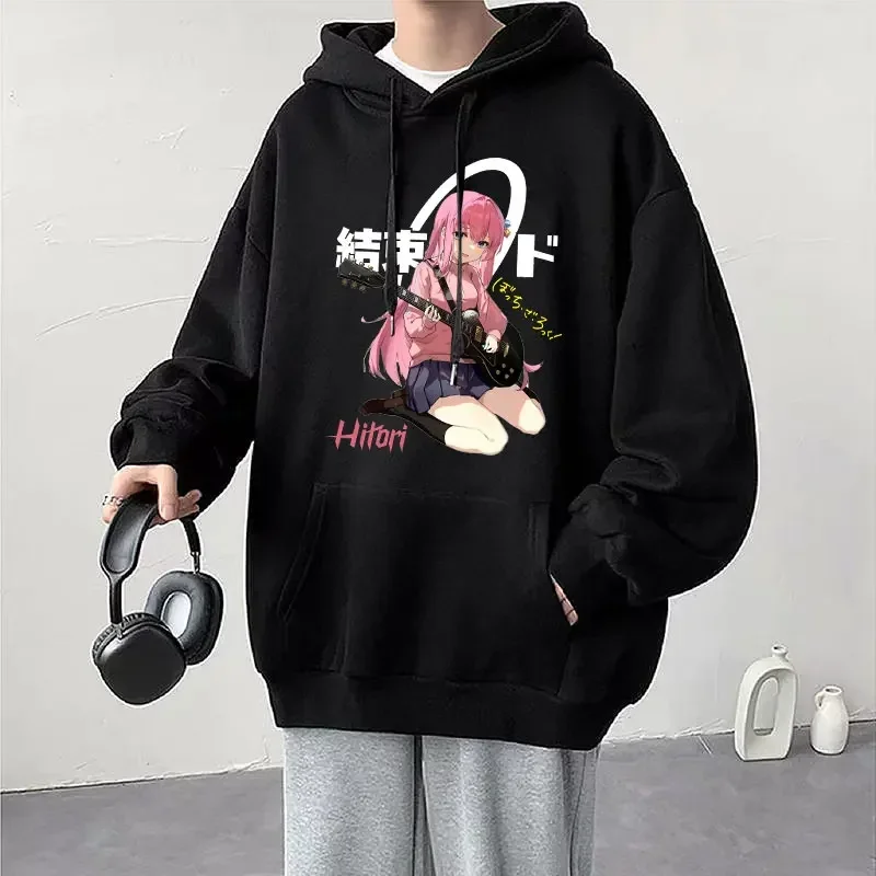 2026 Autumn Anime Bocchi The Rock Pink Hair Hitori Guitar Character Front Graphic Hoodie Unisex Oversized Y2K Cotton Hoodie