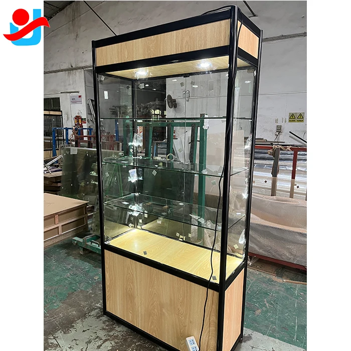 맞춤형 풀 비전 높이 조절 가능 진열장, 스모크 샵 진열 캐비닛, 보석 진열 유리 쇼케이스 (하단 캐비닛 및 조명 포함)