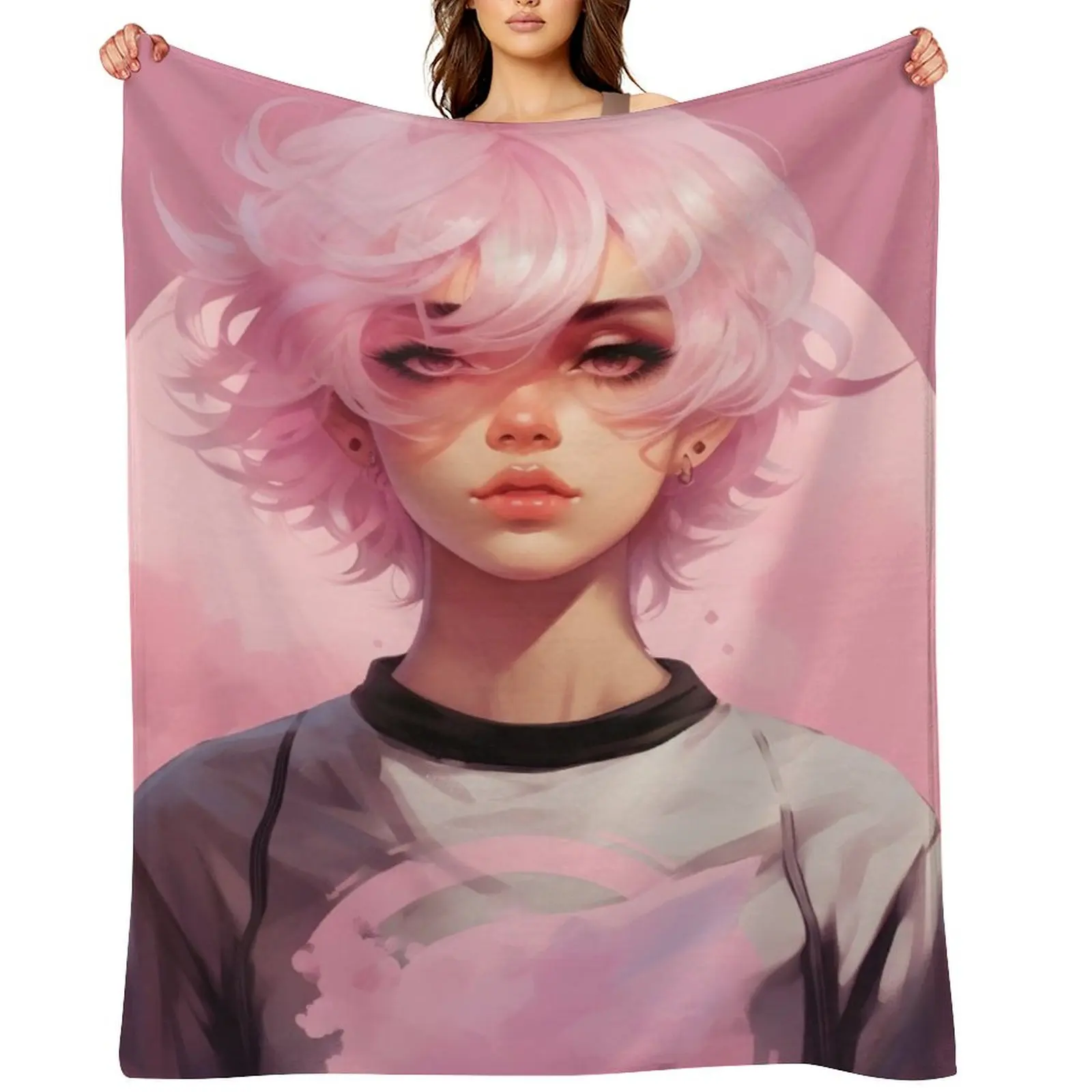 

Femboy Pastelgoth Pink Boi Anime Character Throw Blanket Picnic Cute Plaid decorative Thermals For Travel Blankets