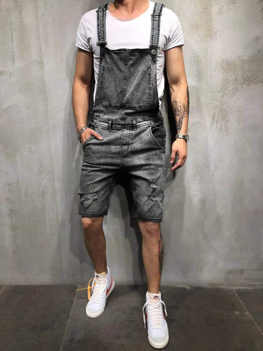 2025 Men's Suspender Jeans Fashion Summer Harness Denim Shorts