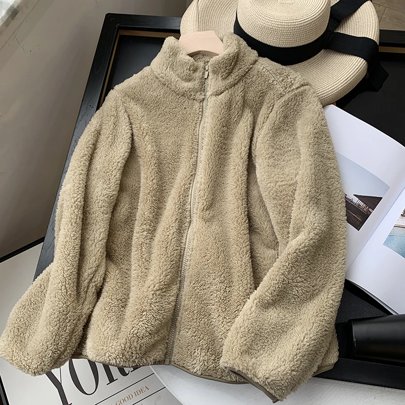 Korean style Coat Women Autumn Winter Women\'s Long Plush Fleece Zipper Jacket Women Fur Cardigan Coat