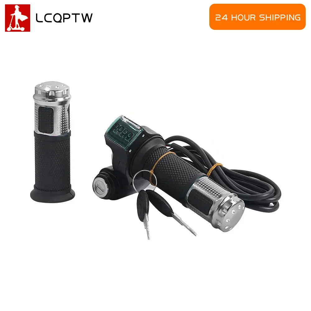 12V-90V Twist Throttle for Electric Bike Scooter Accelerator with LED Digital Display Voltage Indicator Lock Key Accessories