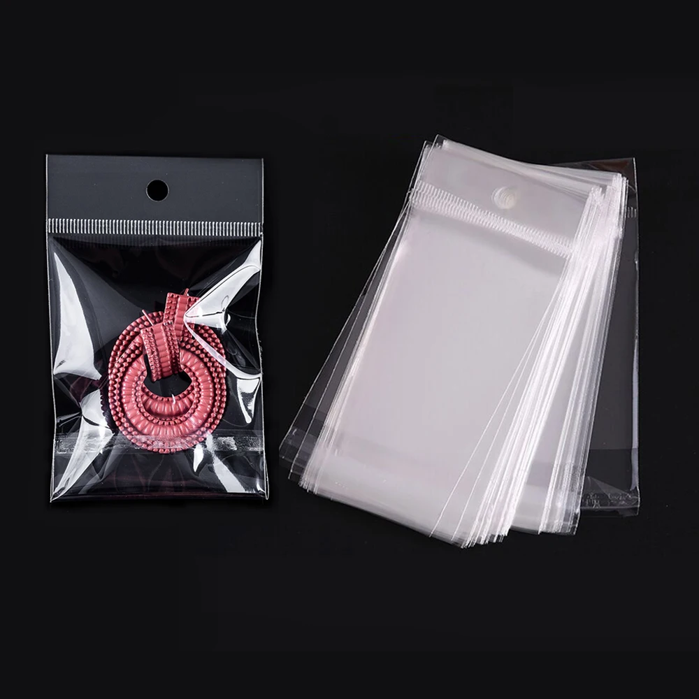 50/100pcs Clear Self Adhesive Seal Plastic Bag with Hang Hole Resealable OPP Bag for Gift Packing Jewelry Retail Display Package