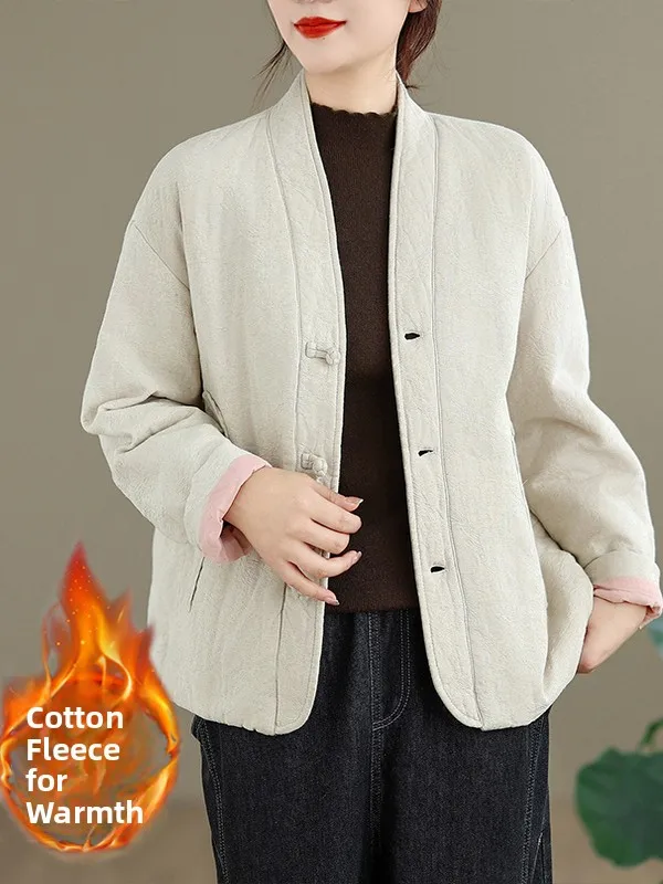 Retro Chinesische Sle V-Ne Button-Up Baumwolle Jaet Lose Beiläufige Warme Blumen Stickerei frauen Mantel Thiened Lange Sve