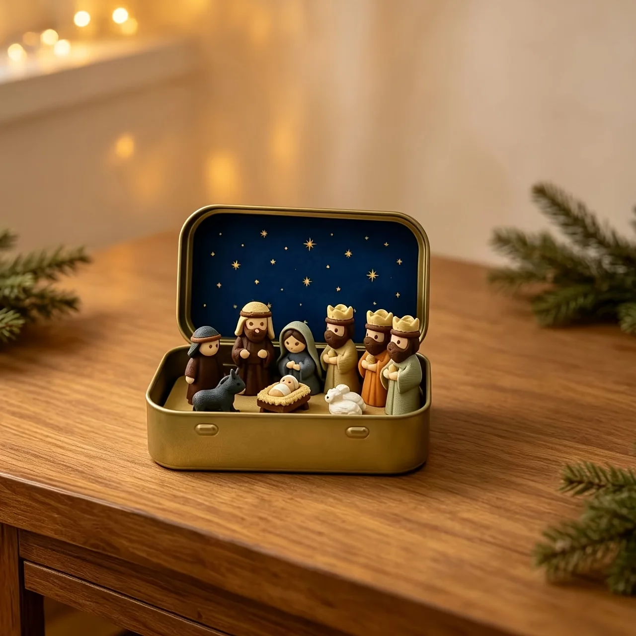 Handcrafted Mini Christmas Manger Set in Box - Portable Pocket-Sized Nativity Scene with Mary, Shepherds, And Animal Figurines