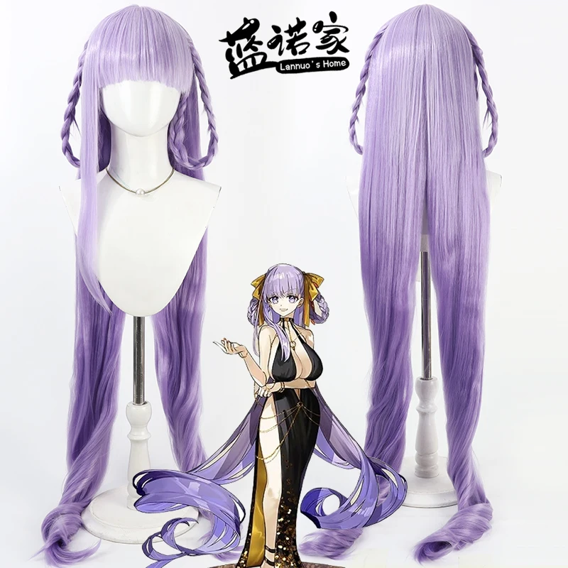 

Synthetic Hair BB Cosplay Wigs Game Fate BB Role Play Halloween 130cm Women Long Wavy Light Purple Wig Heat Resistant
