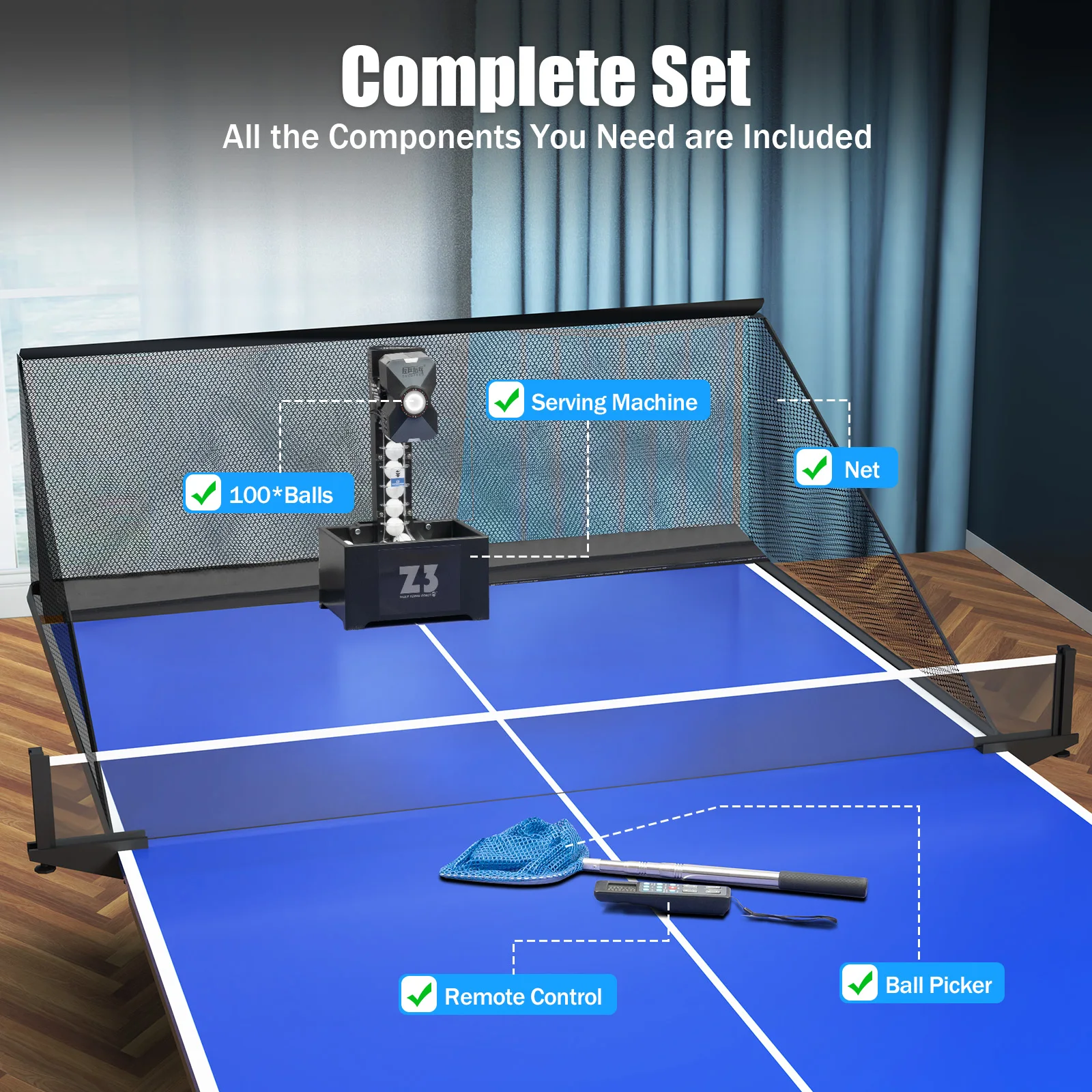 روبوت تنس الطاولة مع شبكة و 100 كرة بينج بونج آلة الكرة 10 أوضاع آلة رمي لمركز التدريب المدرسية في صالة الألعاب الرياضية #5