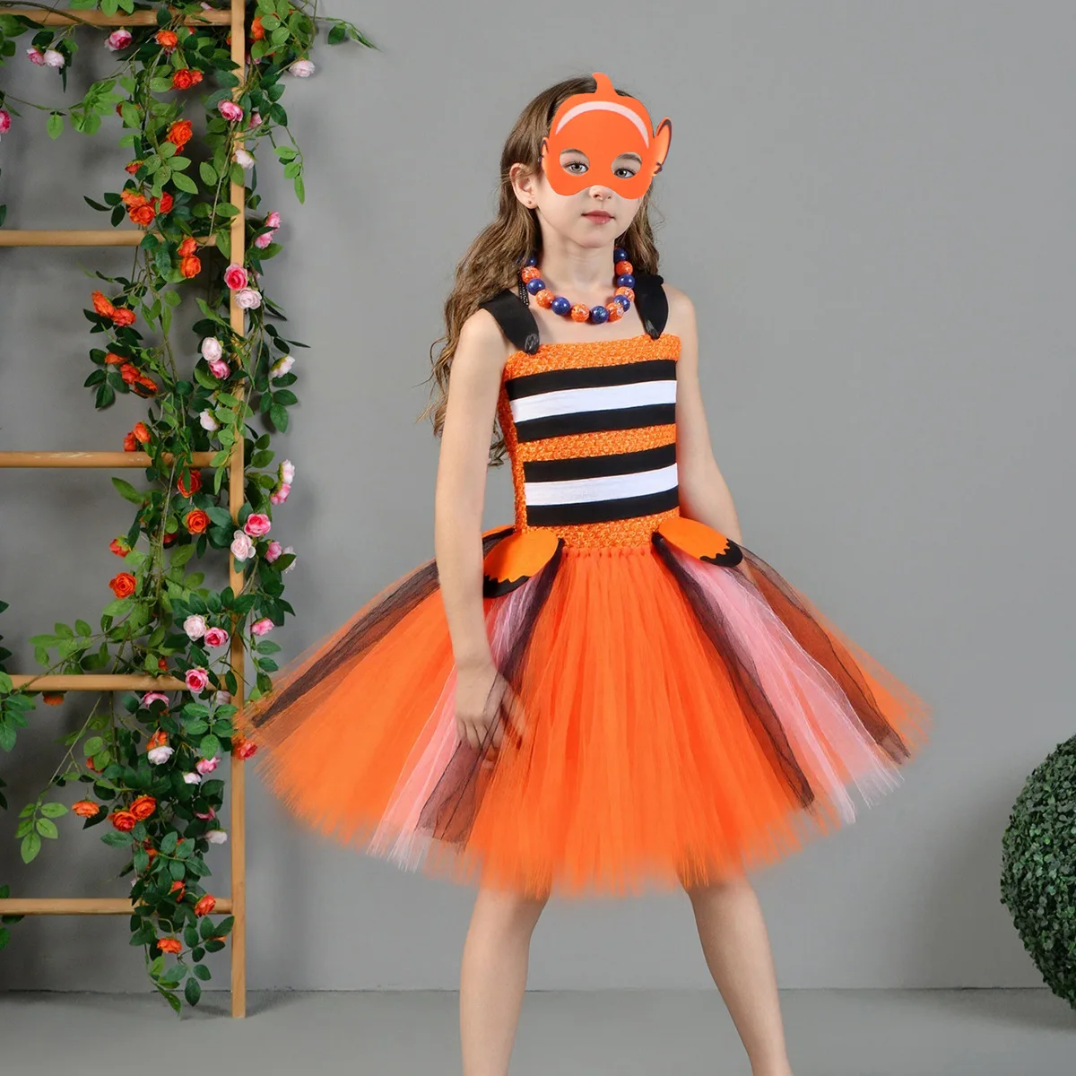 

Baby Girls Orange Clownfish Tutu Dress for Kids Ocean Fish Halloween Costumes Child Christmas Birthday Cartoon Outfits with Bow