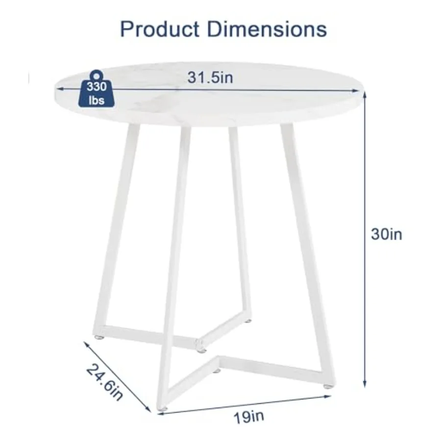 VECELO Round Dining Room Table with Wood Grain Tabletop and Steel Frame for Kitchen Living Room Office Conference 2 to 4 Person
