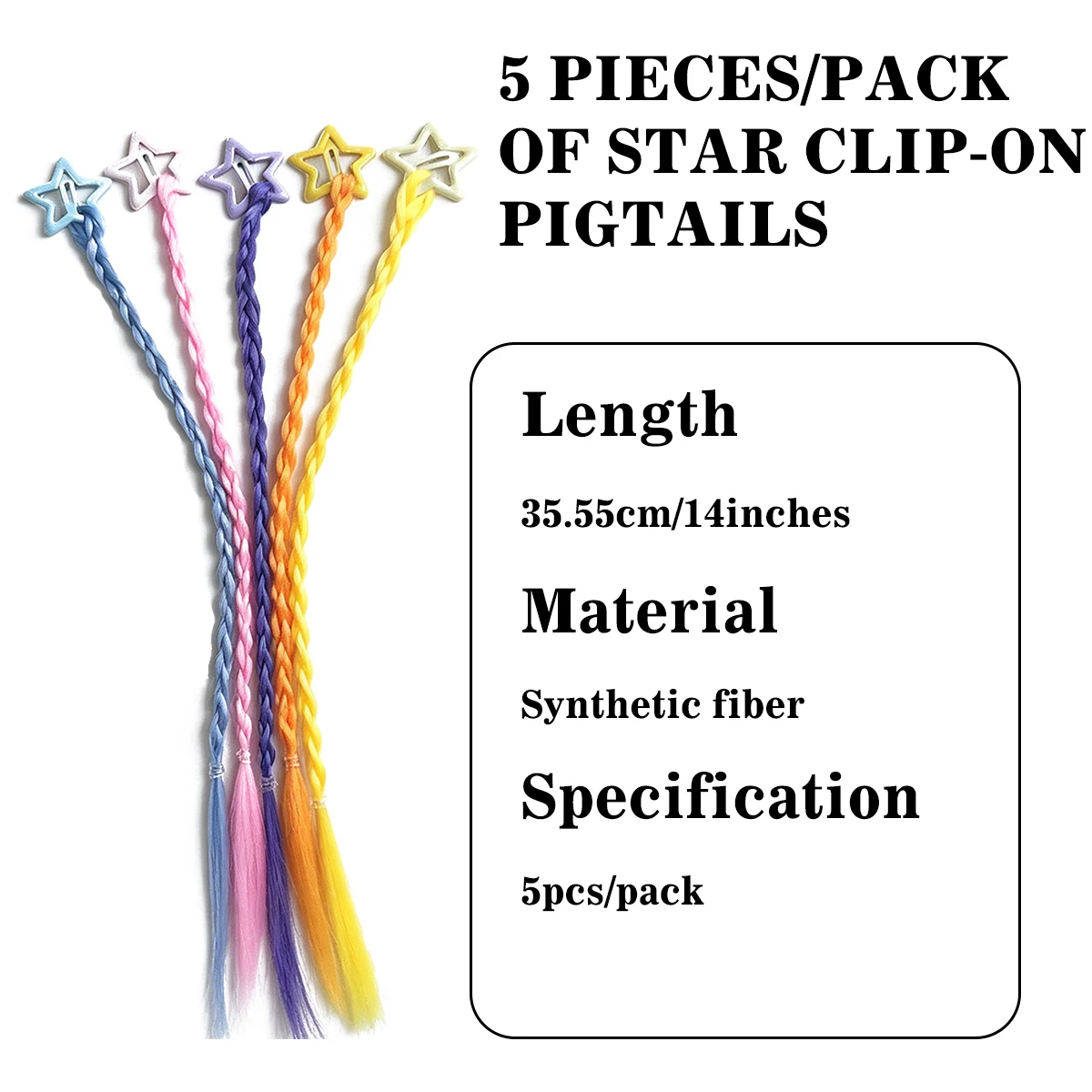 Synthetic Cute Rainbow Color Braided Hair Clip With Braid Hair Extension Hairpin For Girls Kids Y2K Party  Daily Princess