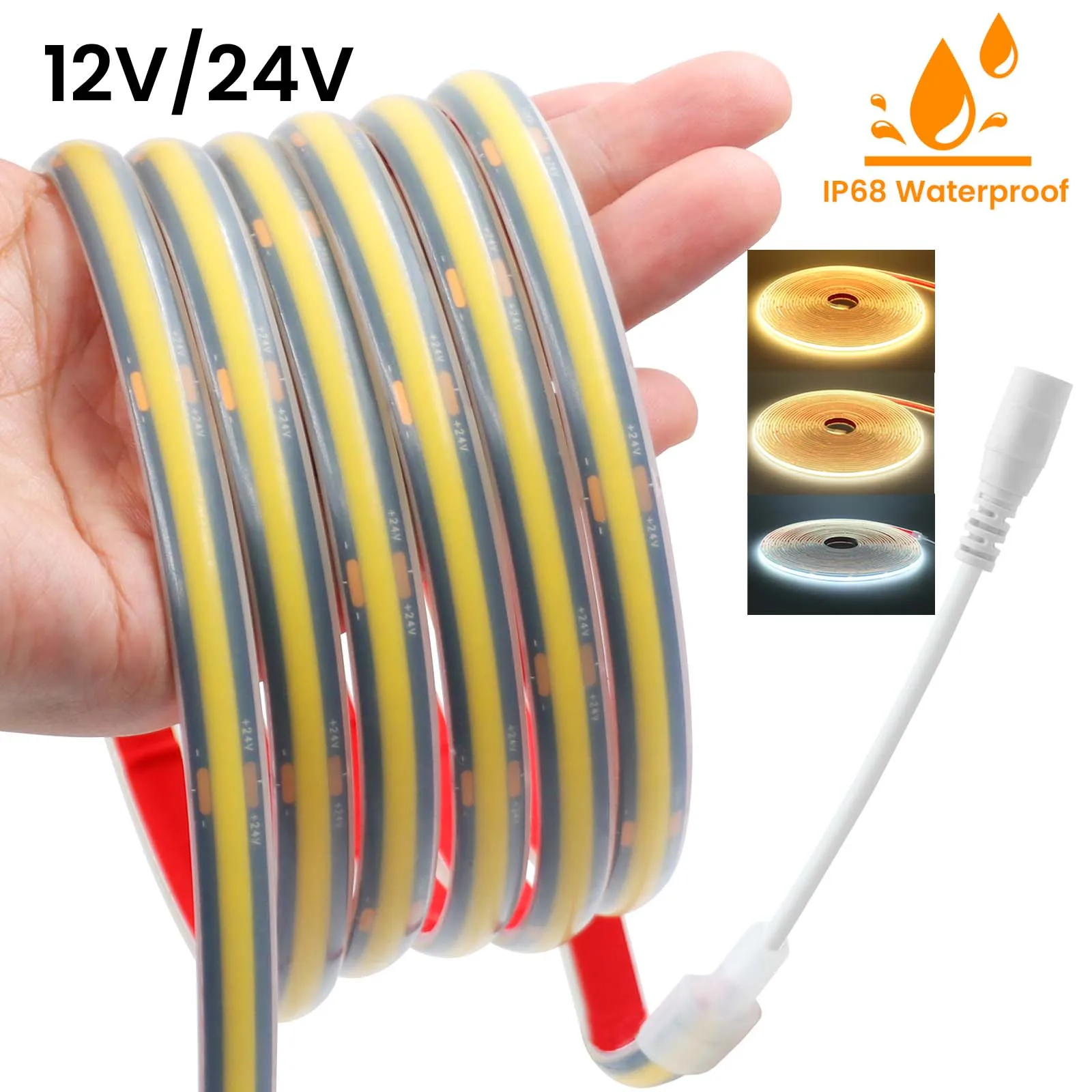 1M-20M IP68 Waterdichte COB LED Strip 12V 24V Zwart PCB 320 LEDs/m RA90 Flexibele Tape Lint Voor Kamer Keuken Outdoor Tuin Licht