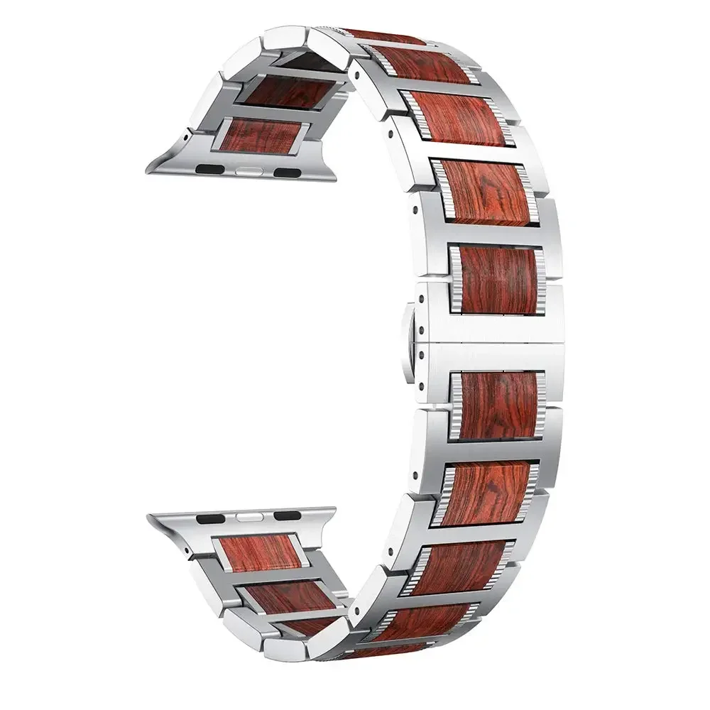 Cinturino in metallo di legno di fascia alta per Apple Watch 49mm 45mm 41mm 44mm 42mm 40mm 38mm Cinturino braccialetto iWatch Ultra 9 8 7 6 5 4 3 SE Band