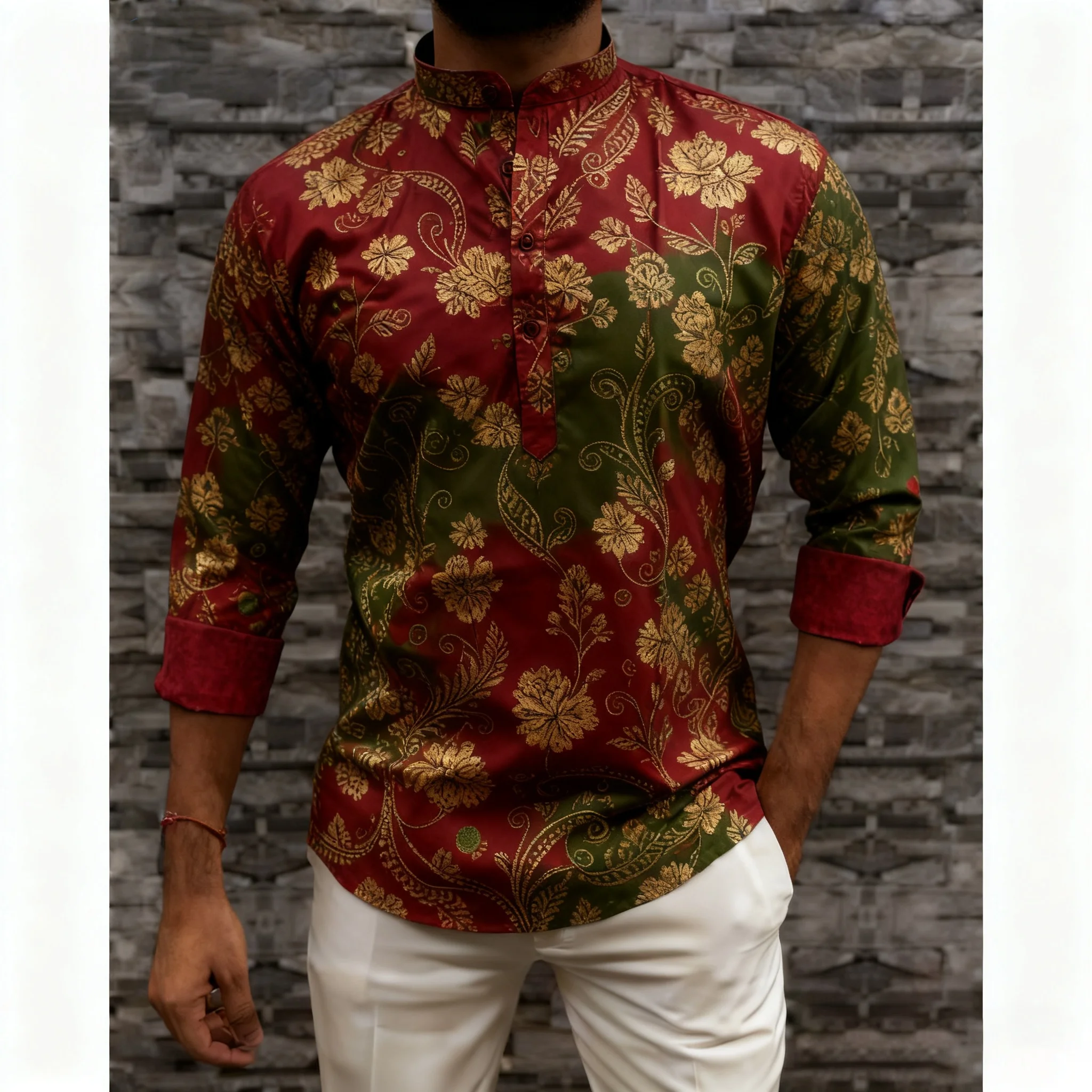 2026 قمصان الرجال المسلمين الصلاة الملابس الفاخرة النمط الأفريقي البرنز فستان مُزين بطباعة ازياء العربية الوطنية النمط المغرب أوم