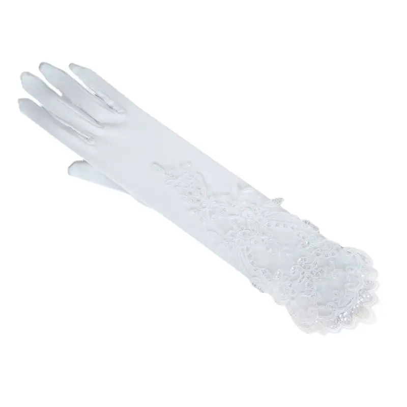 

Wedding Bridal Banquet Long Gloves Hollow Embroidery Sequins Floral Lace Applique Elbow Length Full Finger Dropship