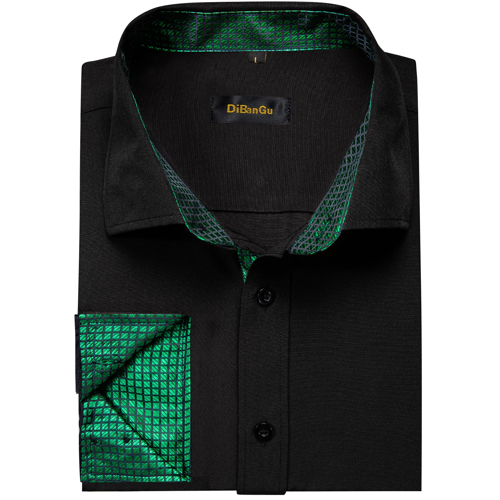 Black Solid Men\'s Shirt Long Sleeve with Golden Color Collar Pin Casual Social Buinesss Dress Shirts for Party Men Clothing