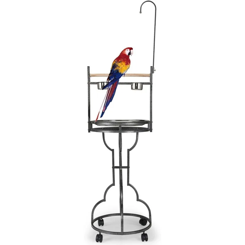

72" Parrot Stand,Stainless Steel Tray Bowls Large Bird Playstand,Parrot Perch with Easy Grip,Wrought Iron Bird Stand wit