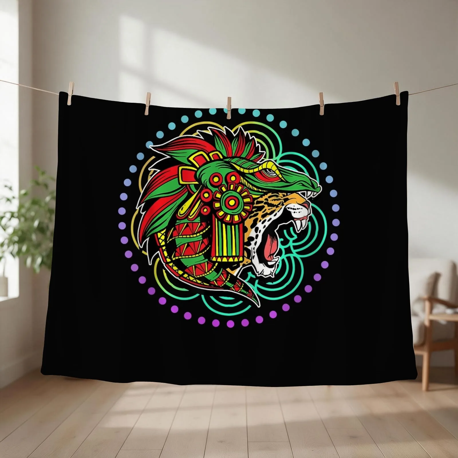 Aztec Jaguar Ancient Warrior Native Mexican Mythology Throw Blanket Beach Sofa Luxury St Beautifuls Blankets