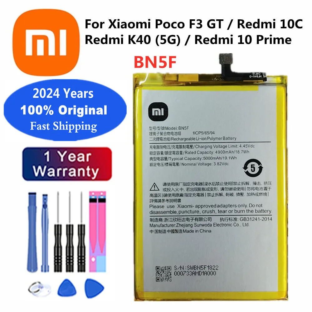 

2024 Years 5000mAh BN5F 100% Original Battery For Xiaomi Mi Redmi Poco F3 GT K40 5G 10C 10Prime High Quality Batteries Batteria