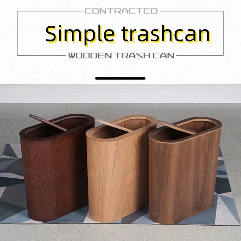 

Solid Wood Paper Basket Nordic Wooden Trash Can Large-capacity with Lid Kitchen Trash Can New Creative Kitchen Storage Supplies