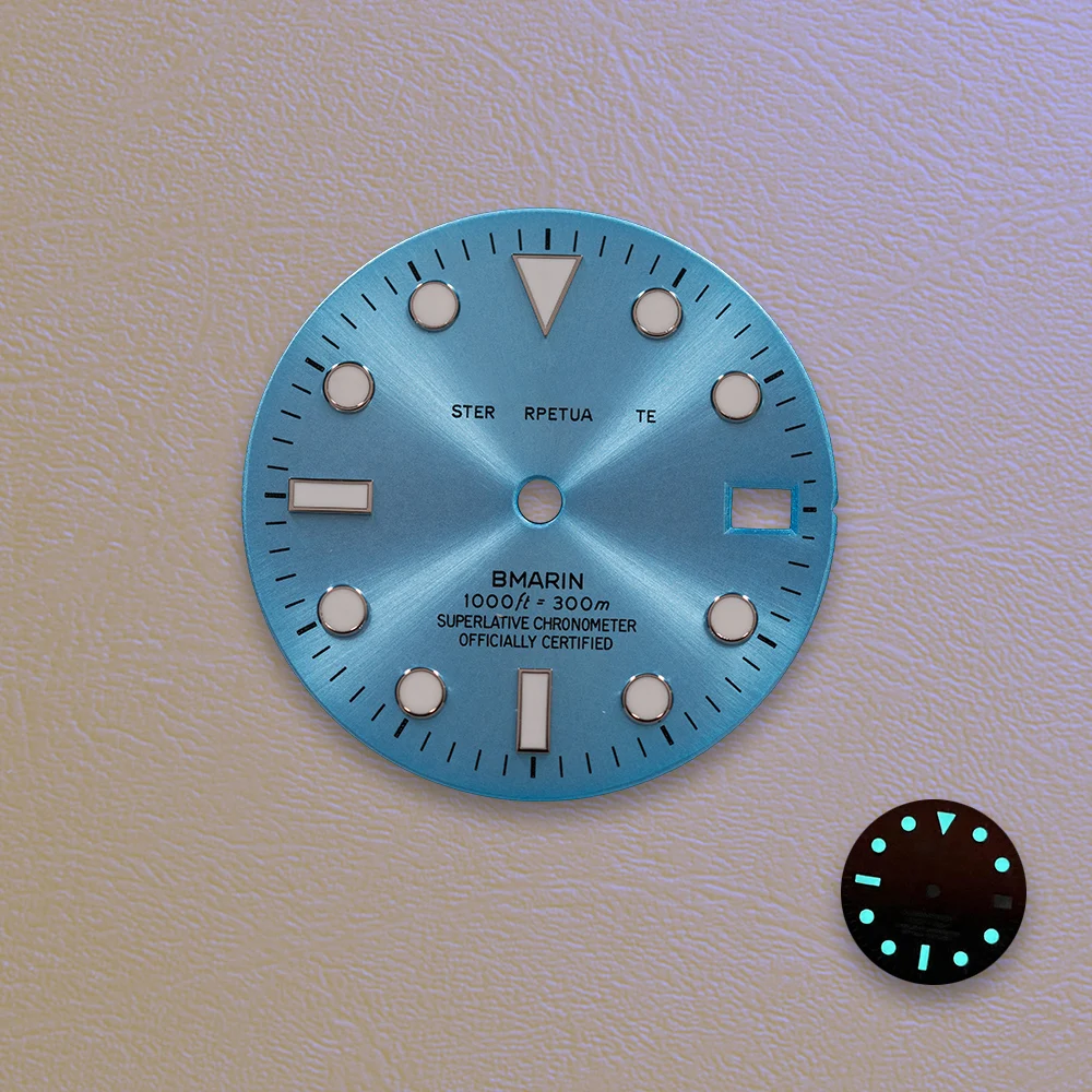 Sell Like Hotcakes 28.5mm S Logo SUB Gradient Dial Ice Blue Noctilucent Fit NH35/NH36/4R Movement Watch Modification Accessories