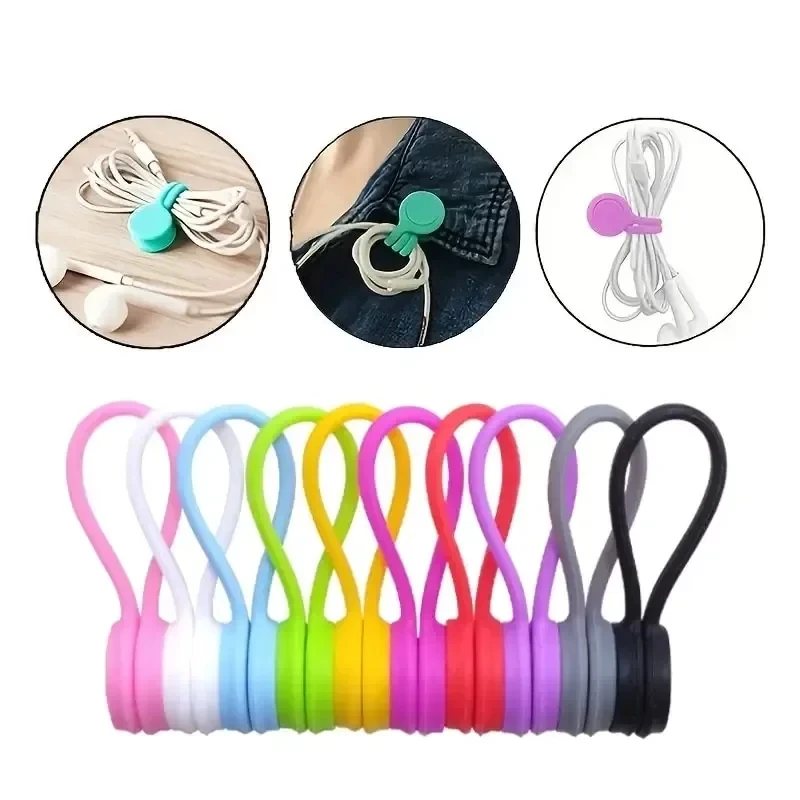 5/3/1PCS Silicone Magnetic Cable Tie Reusable Wire Organizer Clips For Bundling Securing Headphone Holder Data Cables Winder