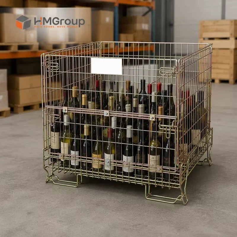 Galvanized Foldable Collapsible Storage Welded Metal Wire Container for Wine Bottles
