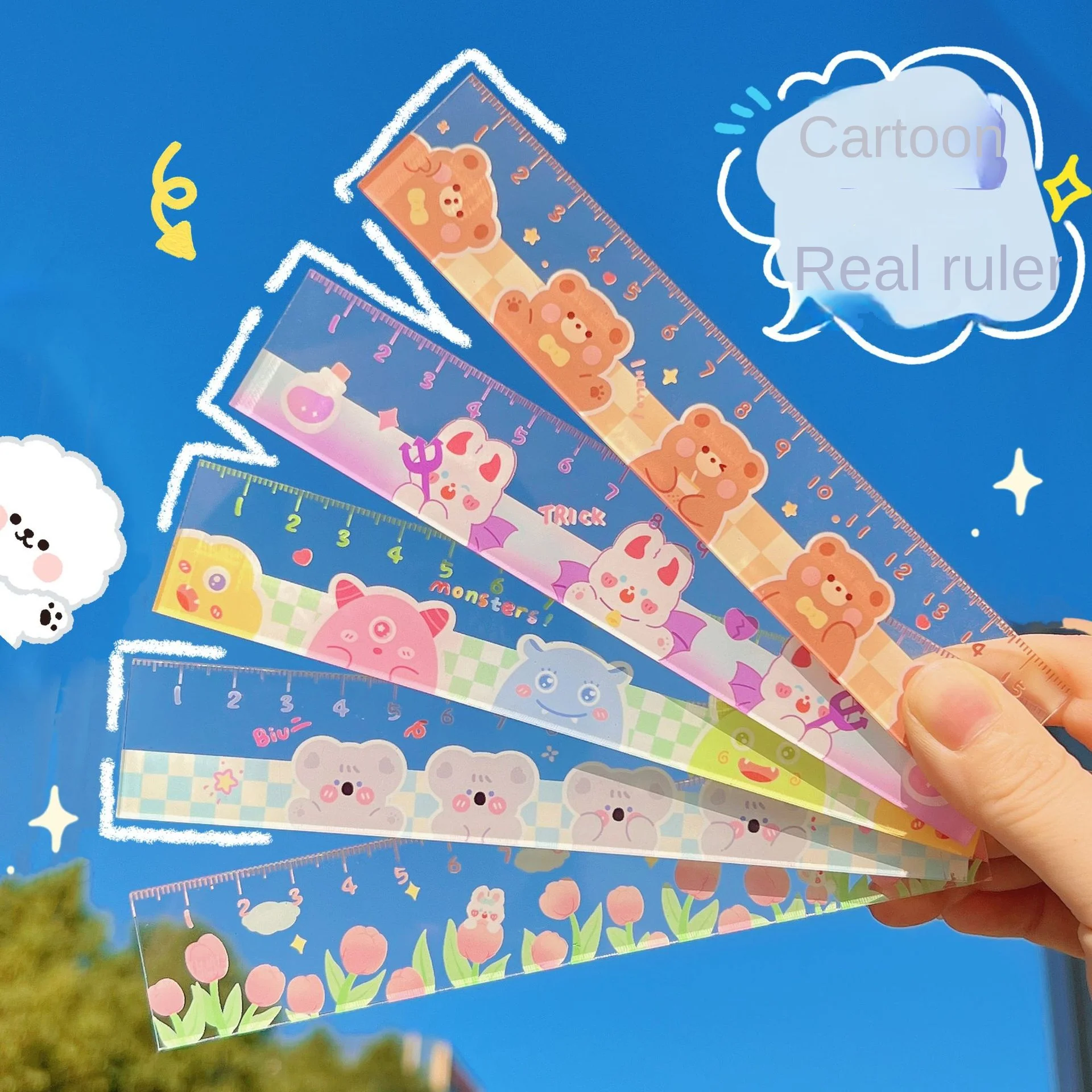 15CM New Cute Kawaii Study Time Color Folding Ruler Multifunction DIY Drawing Rulers For Kids Students Office School Stationery