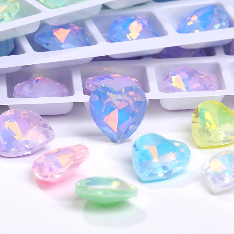 45pcs Heart Piontback Rhinestones Opal Mocha Stones Diamond Decoration Glass Crystal Glitter Gem Beeds for Wedding Accessories