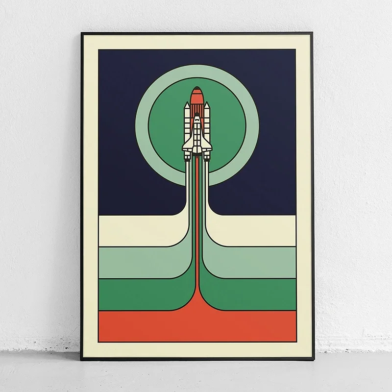 الرجعية مجردة مكوك الفضاء سبوتنيك الحد الأدنى الملصقات والمطبوعات قماش الطباعة جدار صورة فنية لغرفة المعيشة ديكور المنزل