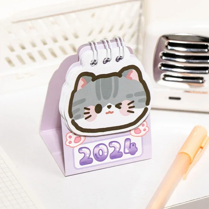 Calendário Kawaii Cat Desk, Mini Calendário Bonito, Planejador Diário, Programar Para Fazer Lista, Organizadores, Papelaria Do Escritório, 2024