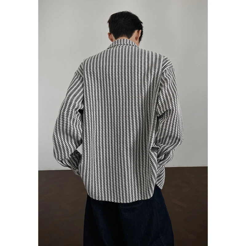 Men's Fashion Striped Shirts Coat Spring Autumn High Quality Heavyweight Shirts Jacket Light Luxury Lapel Single Breasted Jacket
