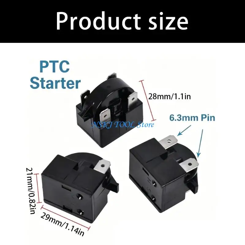 L8RC Starter Component and Heat-Cut Set for Mini Fridge Repair, Black Plastic and Metal Compressor Service Part