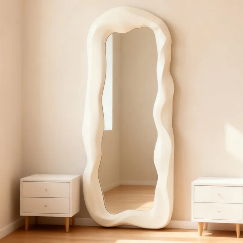 

European creative full body mirror Nordic cream wind floor mirror Home living room irregular full-length mirror Special-shaped