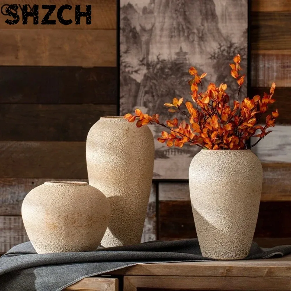 Creative Korean Rustic-Inspired New Chinese Simple Ceramic Vase - Perfect Tabletop/Hotel Decor, Elevate Room & Chambre Ambiance