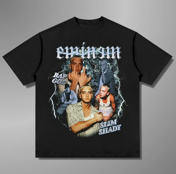 

2025 Summer New EMINEM Y2K Top T-shirt Flat Print Large Size Round Neck Short Sleeve Casual Sports Top Men T-shirt