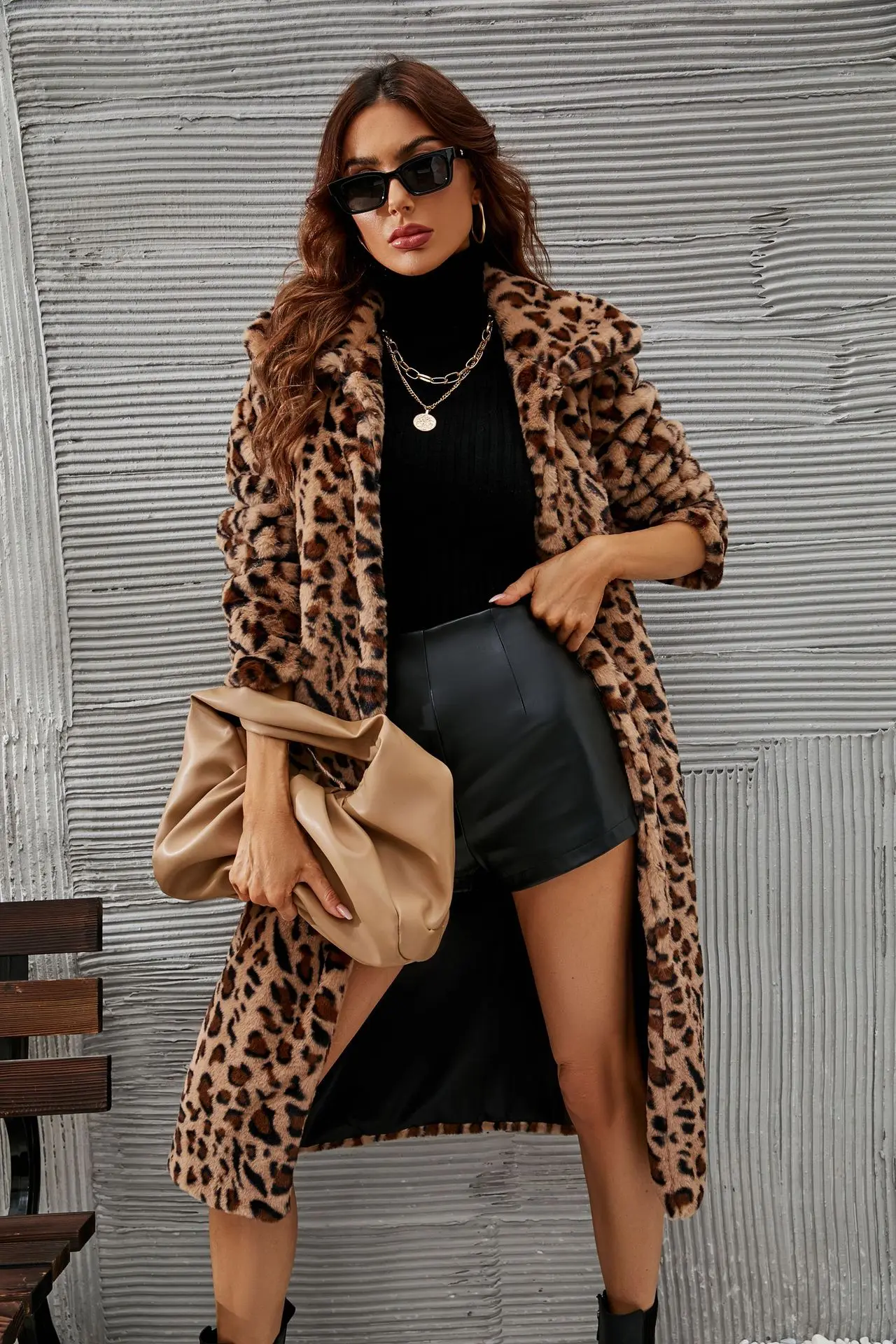 

Женское осенне-зимнее пальто из искусственного меха с леопардовым принтом и длинным рукавом с отложным воротником, новая модная верхняя одежда с карманами, свободное утепленное пальто