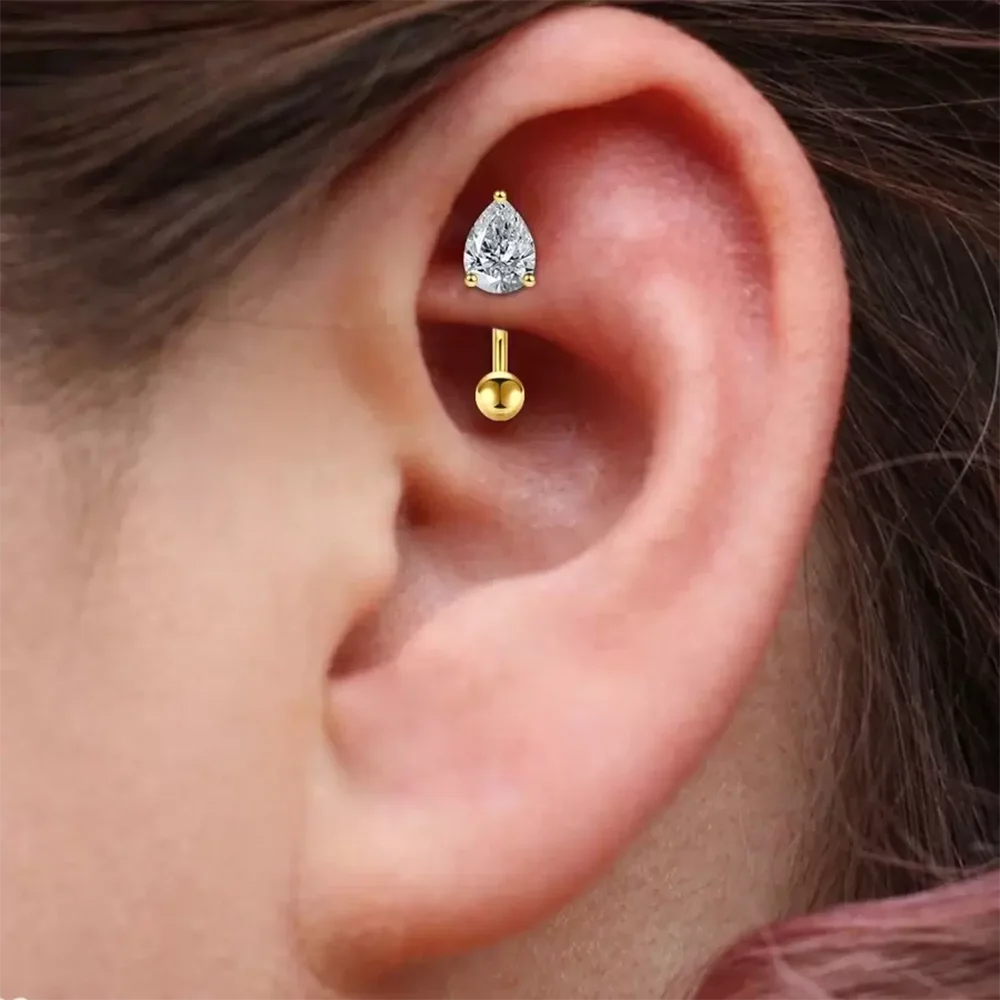 1PC Stainless Steel Water Drop CZ External Thread Belly Curved Rings Navel Belly Bar Earring Piercing Body Jewelry 16G