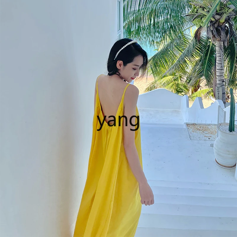 

LMM backless beach dress women's seaside vacation photo clothes super fairy suspender dress