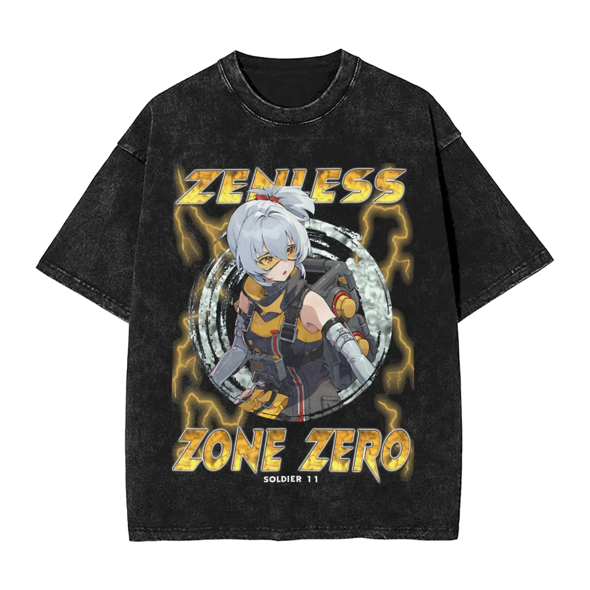 Zenless Zone Zero Soldier 11 T Shirt Hip Hop Washed Harajuku T-Shirt  Vintage for Men Women Tops Streetwear Summer Tee Shirt
