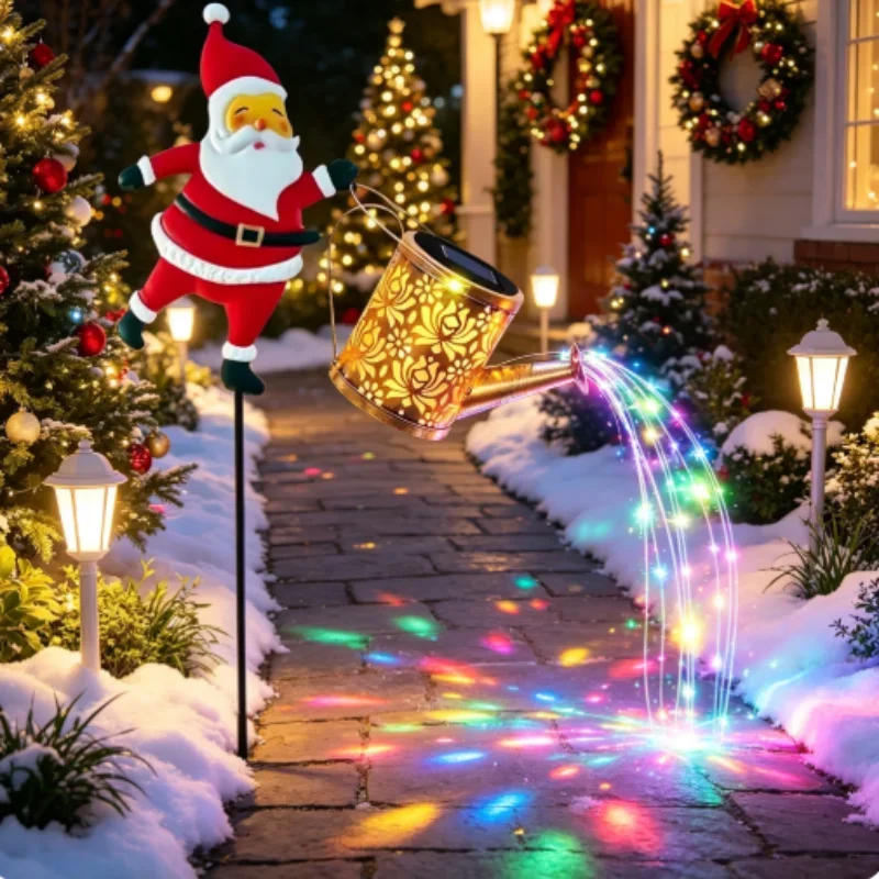 Santa Lantern Outdoor Solar Lamp Hollow Light Christmas Festive Decor for Yard Patio Lawn Walkway Landscape Driveway Garden