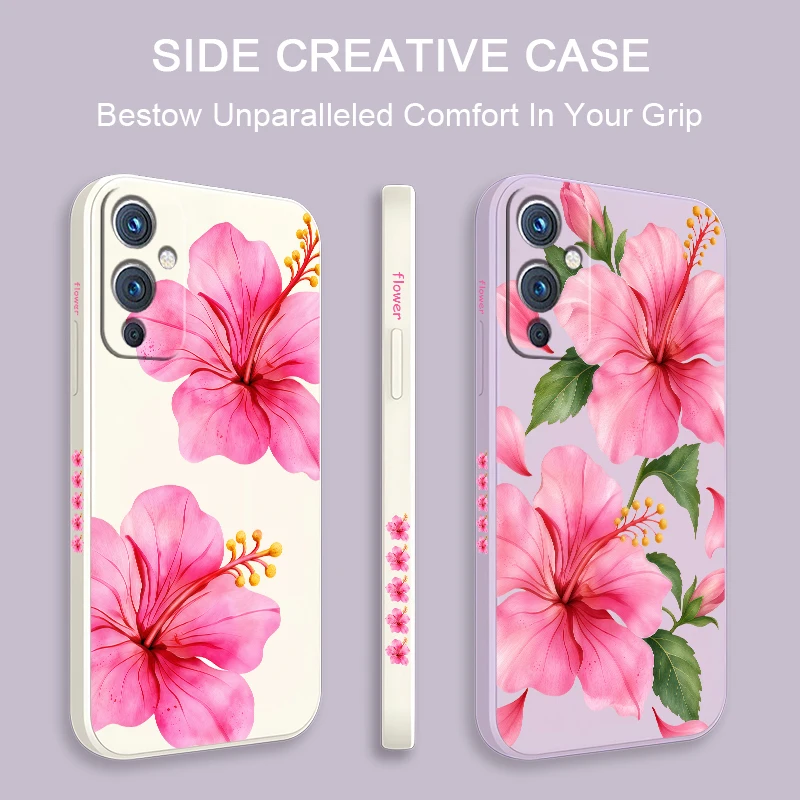 Pink Hibiscus Flowers Phone Case For OnePlus 9 Pro 9 8T Nord N20 Soft Silicone Drop Resistant Protective Cover carcasas
