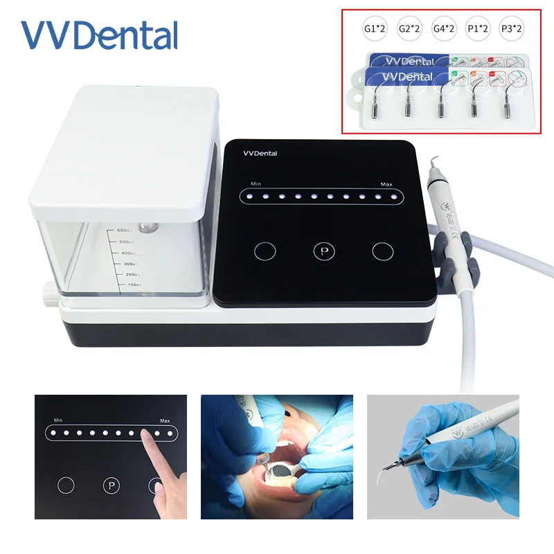 VVDental New Style Portable Dental Ultrasonic Piezo Scaler Digital Control with (LED) Handpiece with 600ML Auto Water Bottle