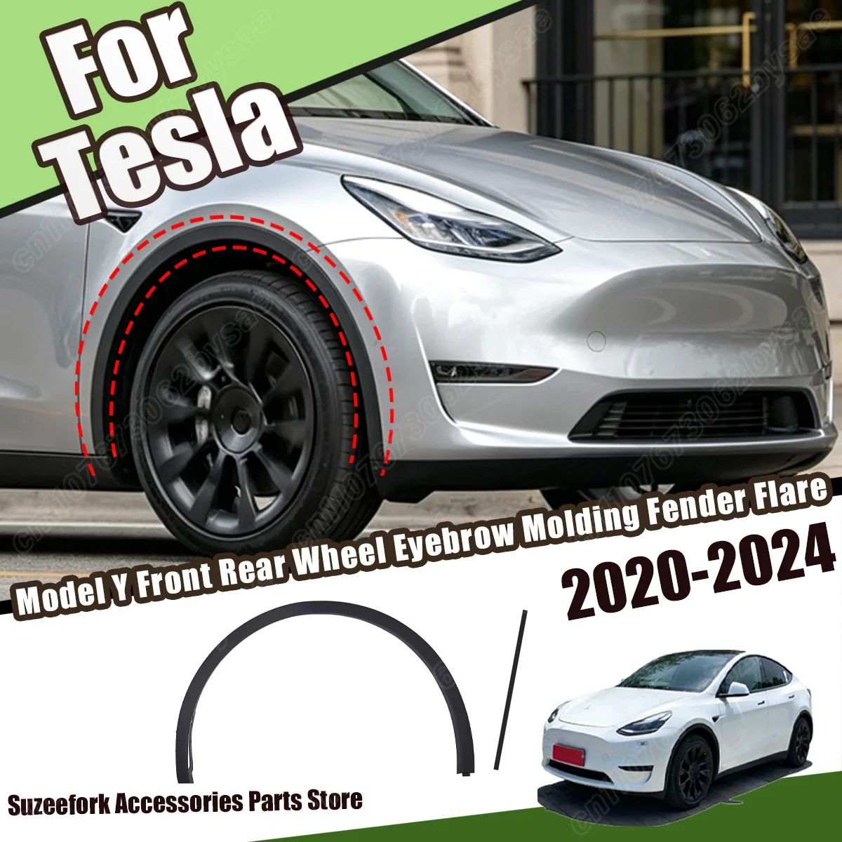 For Tesla Model Y 2020 2021 2022 2023 2024 Front Rear Wheel Eyebrow Molding Fender Flare Automobile Decorate Parts