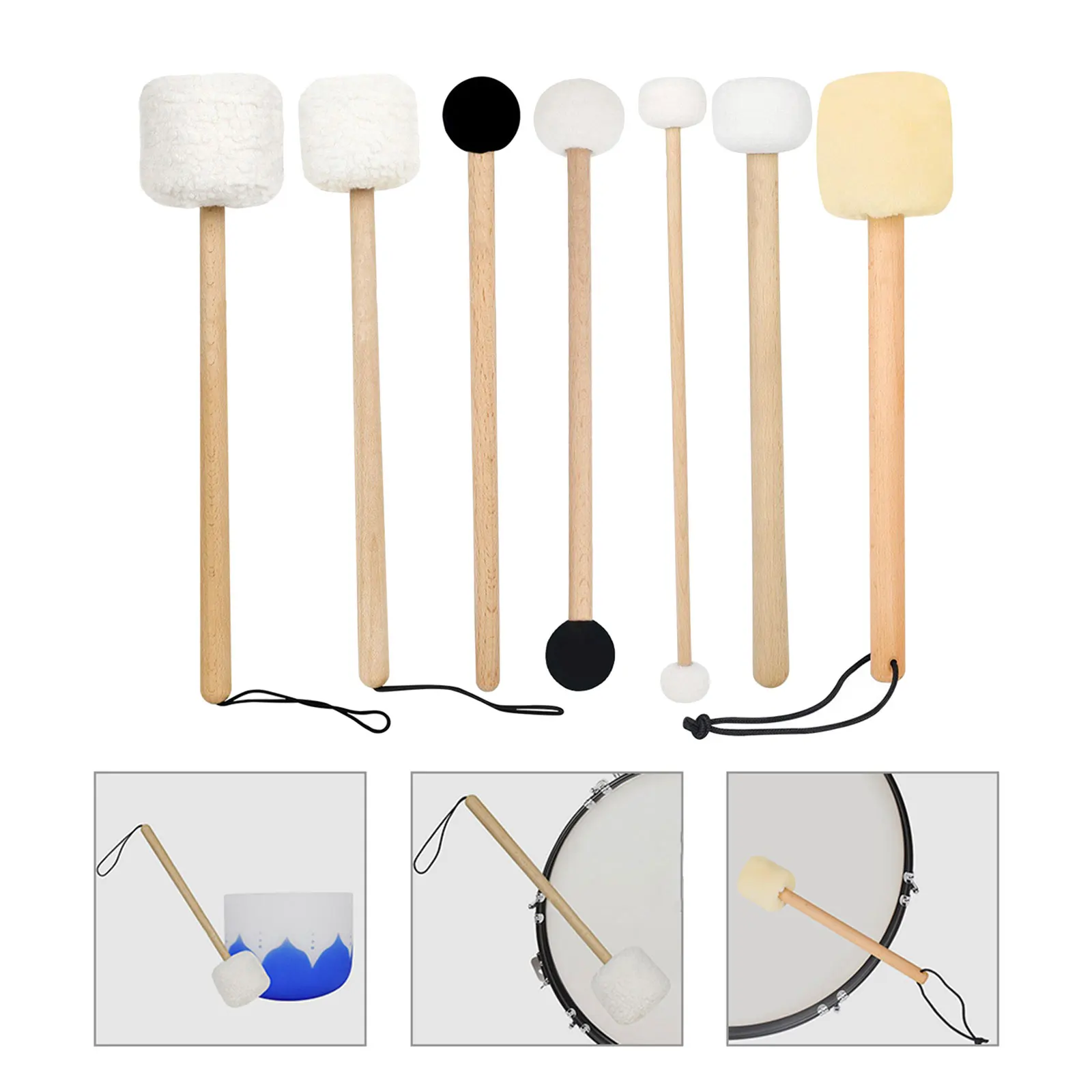 

7pcs Song Bowl Mallet Set Wood Hammer Therapy Tools for Singing Bowl Drum Xylophone Accessories Bass Stick Rubber Tip